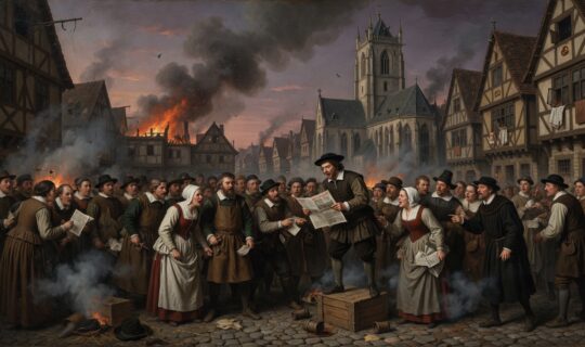 16th century German town square with crowd