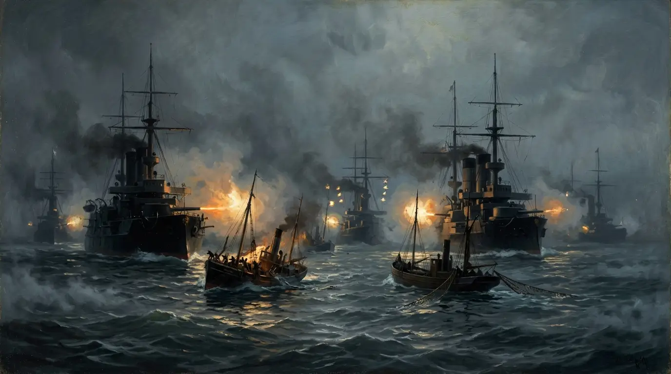19th Century Russian Warships Firing Cannons