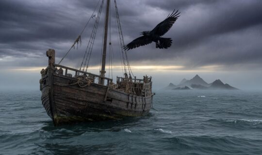 A lone big wooden vessel adrift A lone big wooden vessel adrift