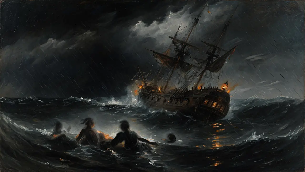 Atlantic Ocean 18th Century Large Wooden Slave Ship