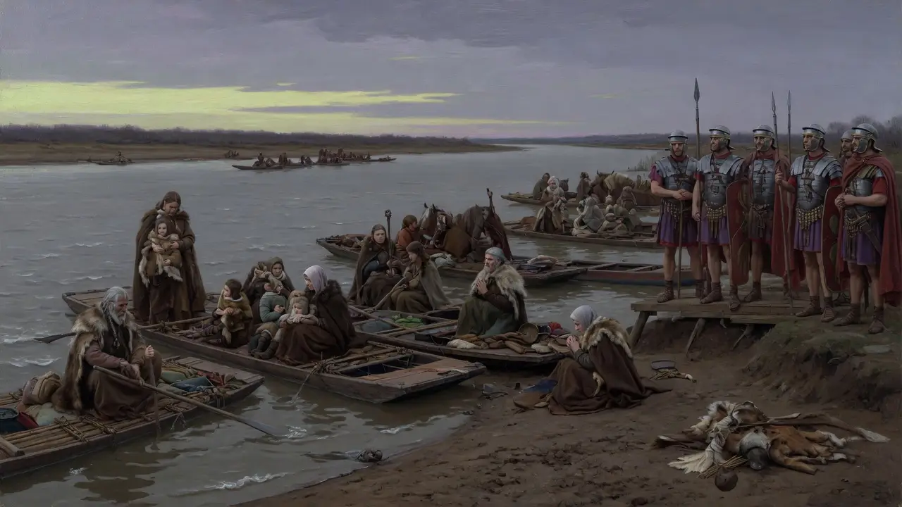 Gothic refugees crossing Danube River