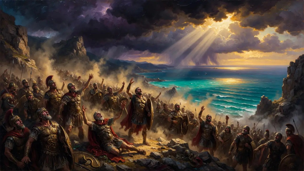 Greek Soldiers Edge Of A Mountain