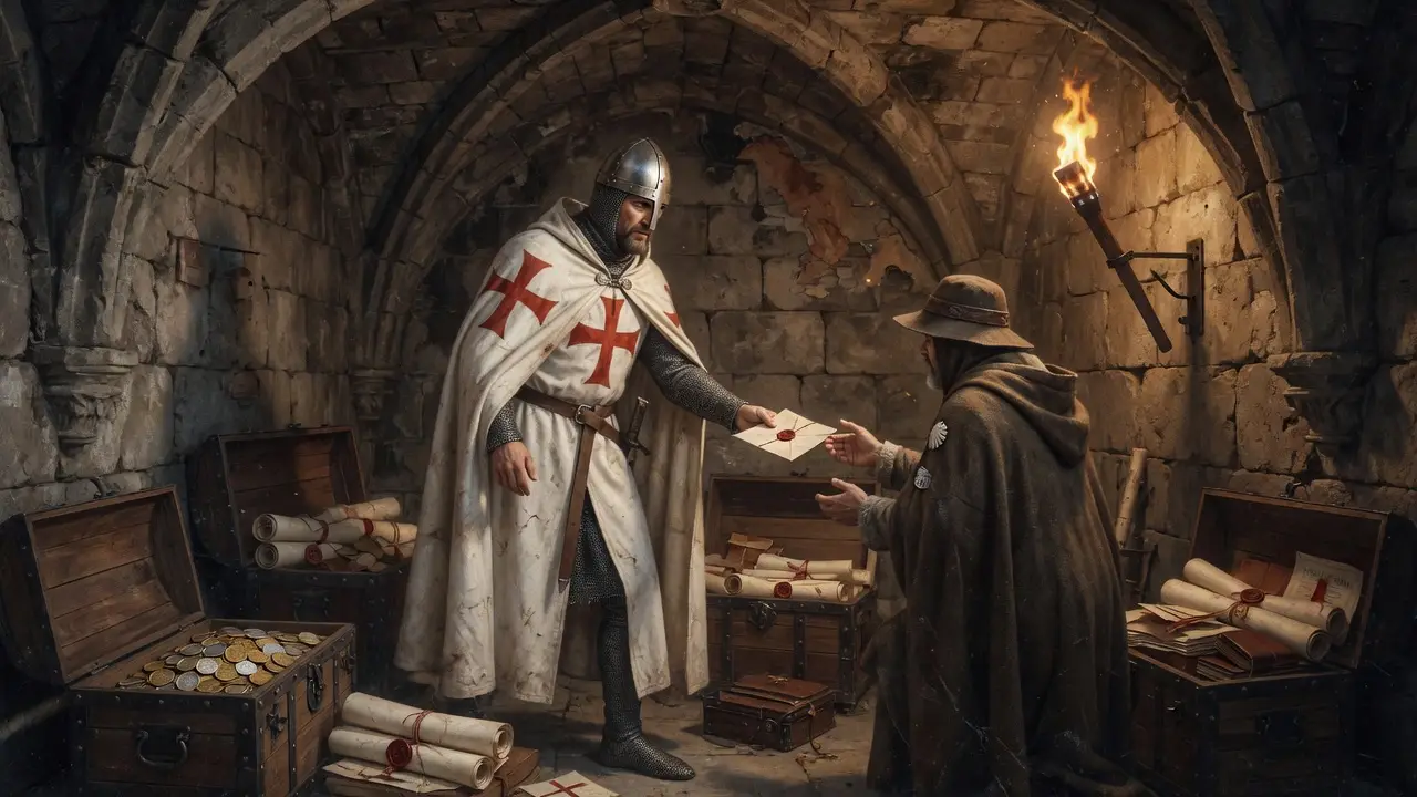 Knights Templar knight in full white surcoat with red cross Knights Templar Knight In Full White Surcoat With Red Cross