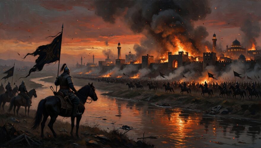 Mongol cavalry and burning city How the Mongol Empire Accidentally Created the Modern World