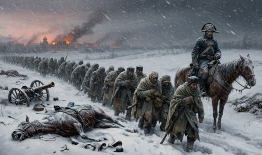 Napoleon Grand Army retreating through a Russian blizzard