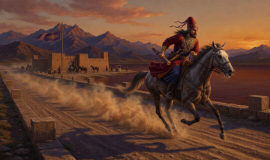 Persian royal courier riding at full gallop