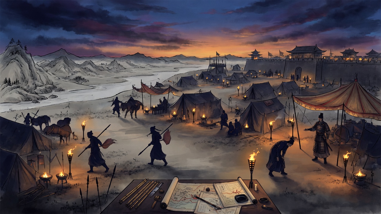 Ancient Chinese War Camp At Dusk