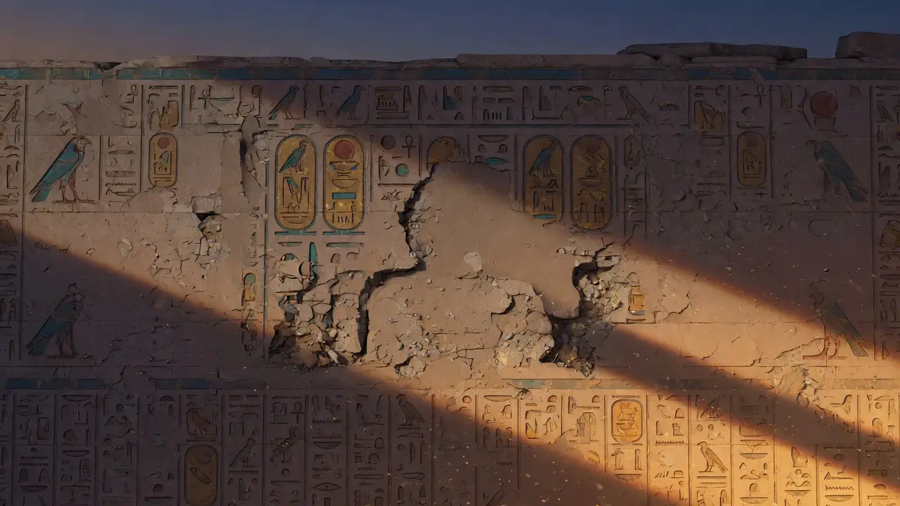 ancient Egyptian stone wall at twilight Ancient Egyptian Stone Wall At Twilight