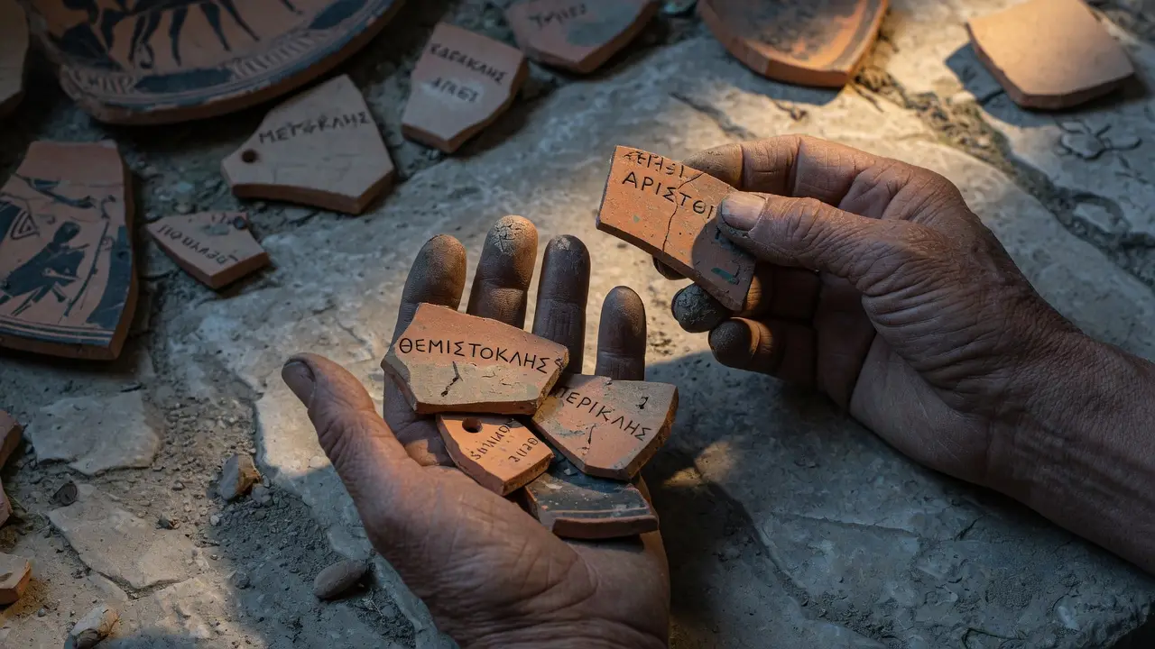 ancient Greece holding broken pottery sherds Ancient Greece Holding Broken Pottery Sherds