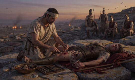 ancient Greek military physician treating a wounded soldier ancient Greek military physician treating a wounded soldier
