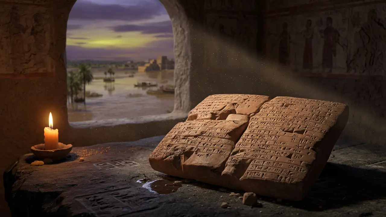 ancient clay tablet illuminated by candlelight Ancient Clay Tablet Illuminated By Candlelight