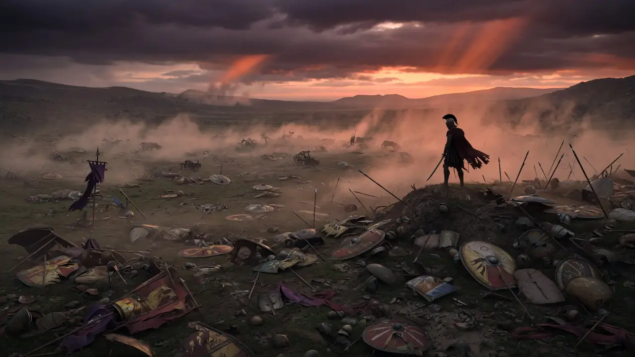 Devastated Ancient Battlefield At Dawn