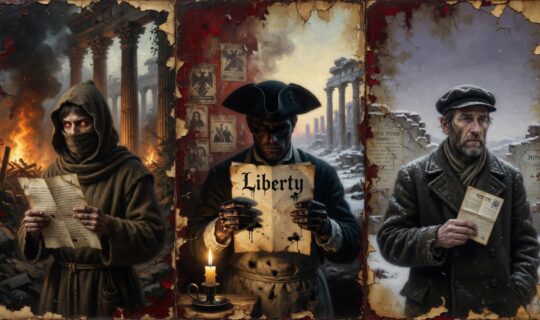 figures standing against oppressive authority