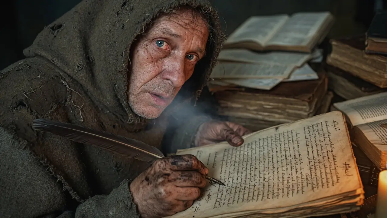 Medieval Monk In Rough Brown Wool Habit