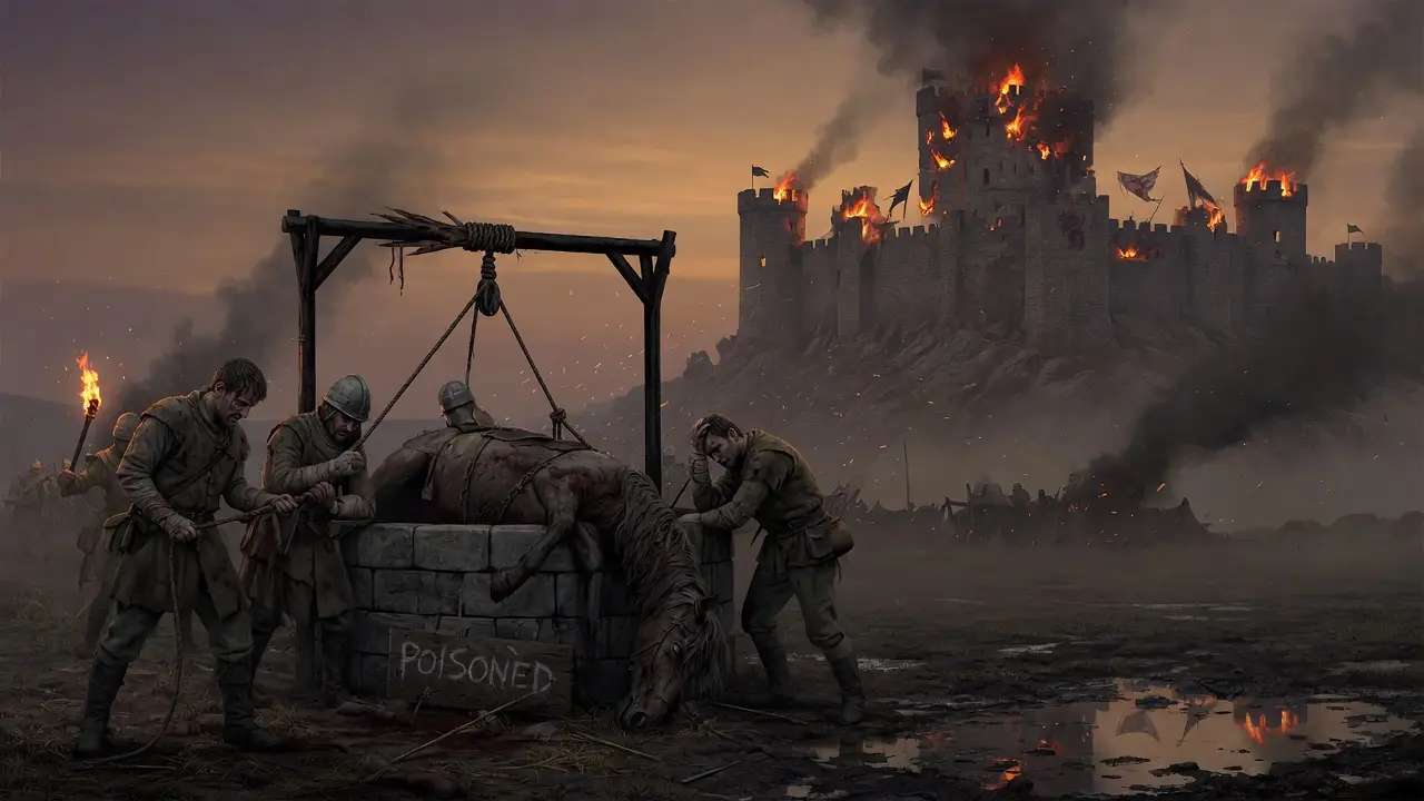 medieval siege scene poisoned water well medieval siege scene poisoned water well