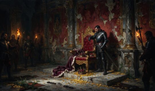 mercenary commander standing over throne mercenary commander standing over throne