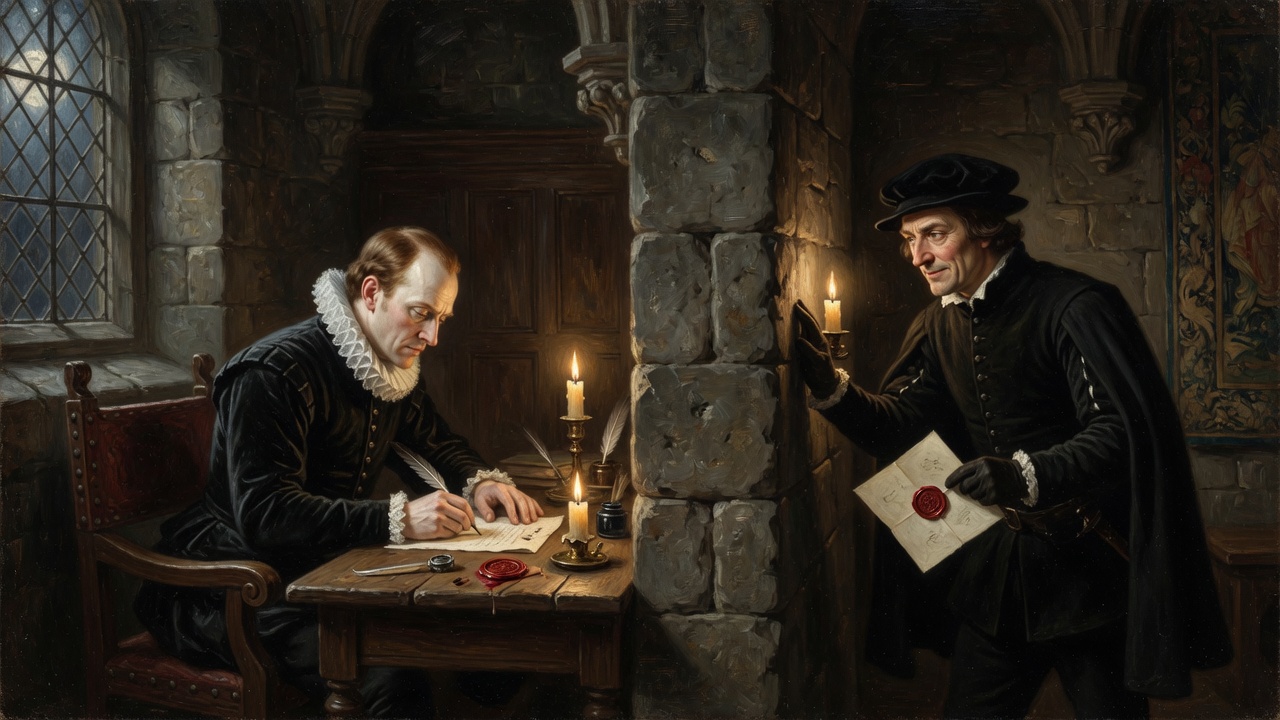 Nobleman Seated At A Candlelit Writing Desk Composing A Letter