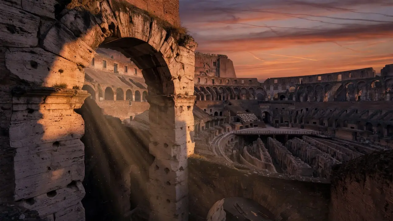 photograph of the Roman Colosseum at dusk photograph of the Roman Colosseum at dusk