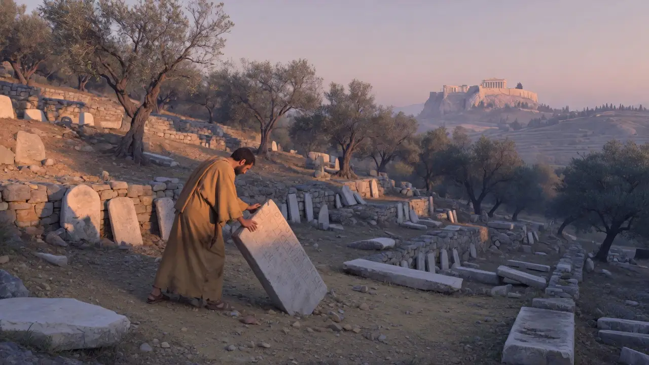robed figure pulling a stone marker robed figure pulling a stone marker