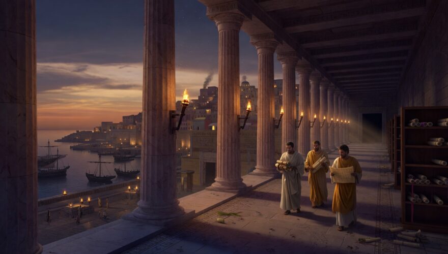 the ancient Library of Alexandria at dusk The Library of Alexandria: A Death by Centuries, Not Flames
