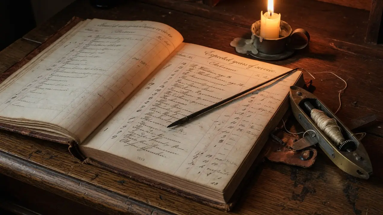 worn leather-bound ledger book