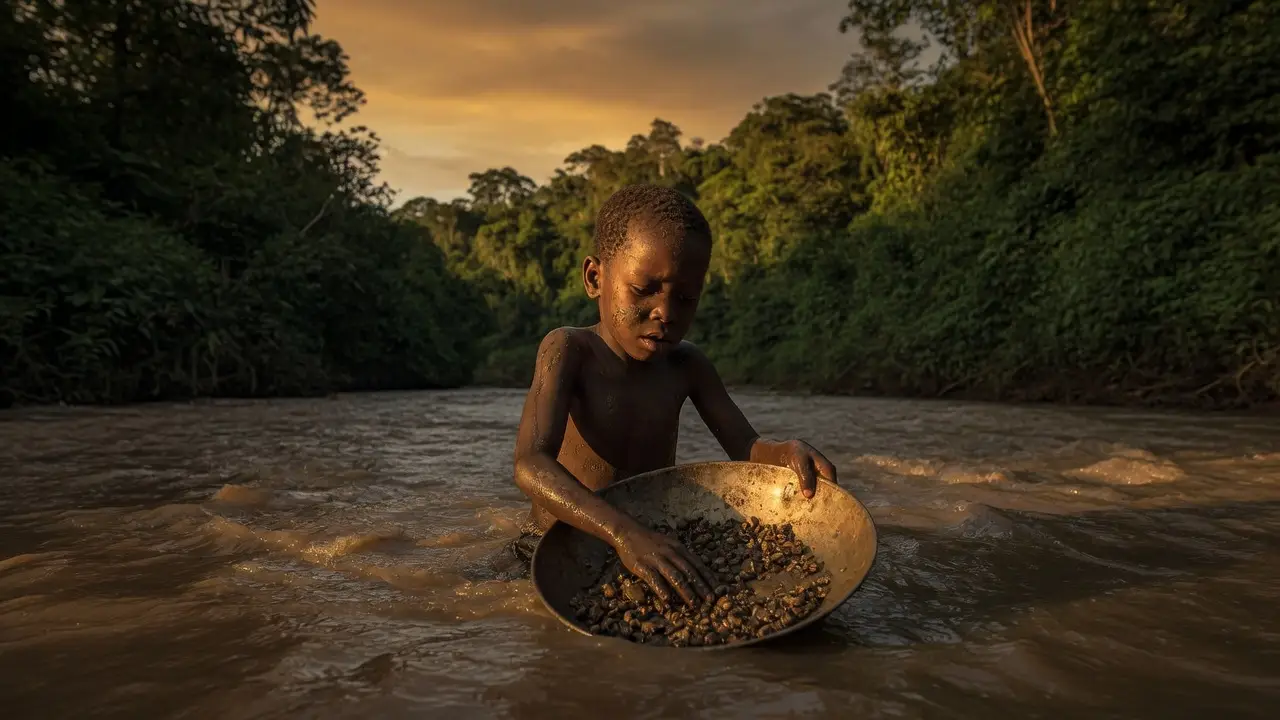 African child miner looking for diamonds African child miner looking for diamonds