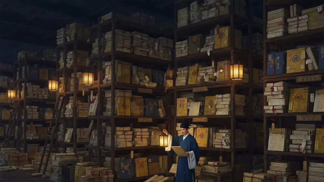Ming Dynasty Chinese imperial archive interior Ming Dynasty Chinese imperial archive interior