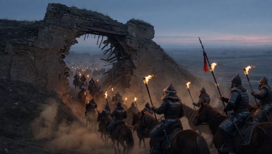 Mongol cavalry moving through gate Why History’s Biggest Walls Always Failed