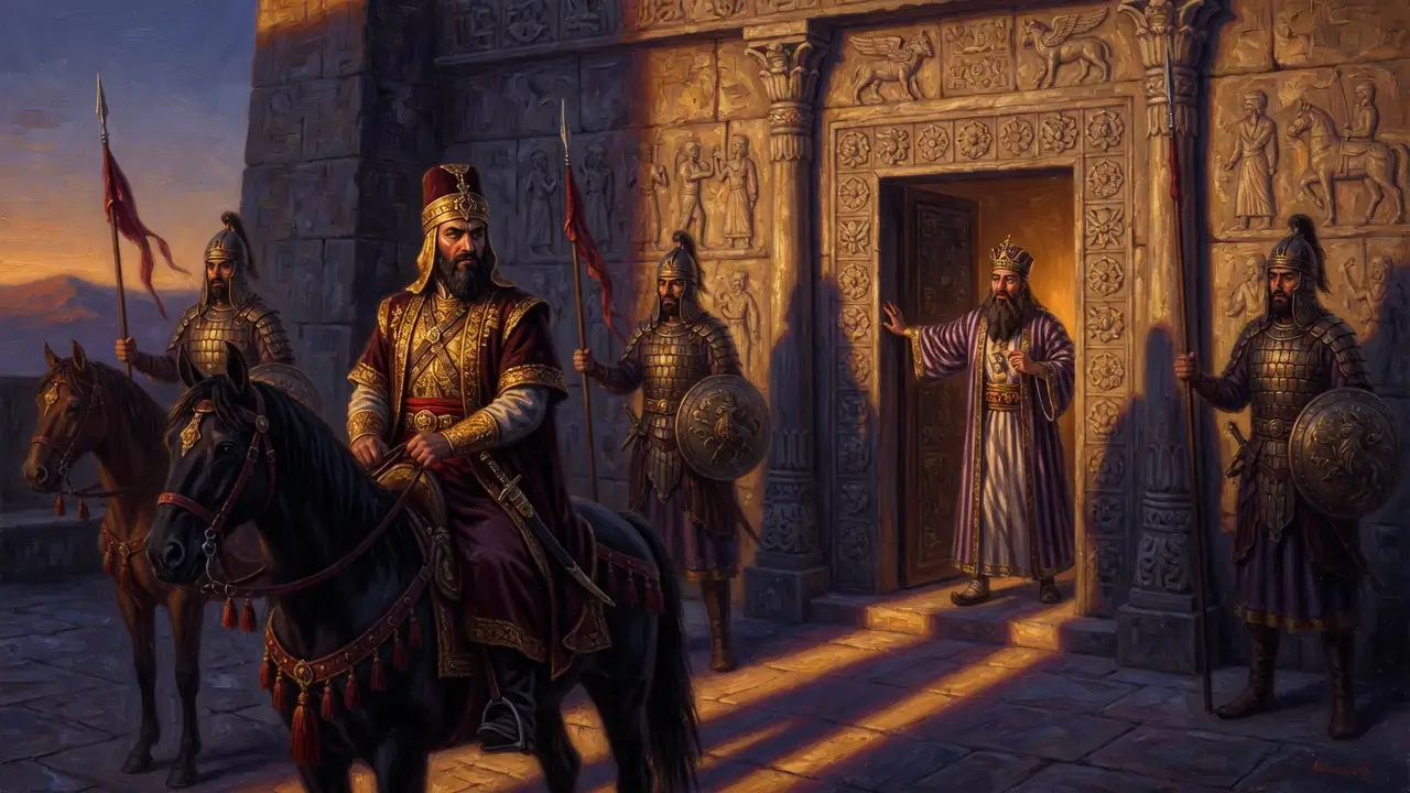 Persian royal inspector arriving at palace Persian royal inspector arriving at palace