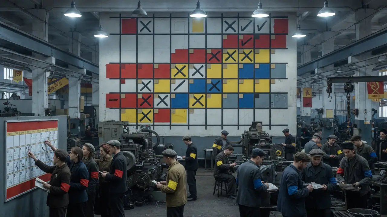 Soviet era factory floor 1930s Soviet-era factory floor 1930s