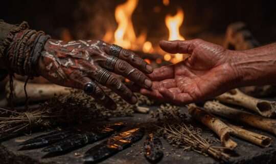 ancient healer hands in ritualistic healing