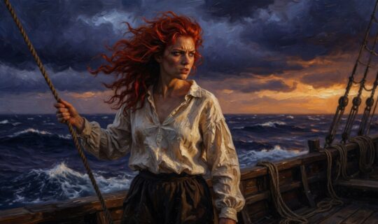 anne bonny standing on the deck
