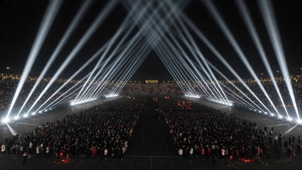 enormous crowd of people gathered at night