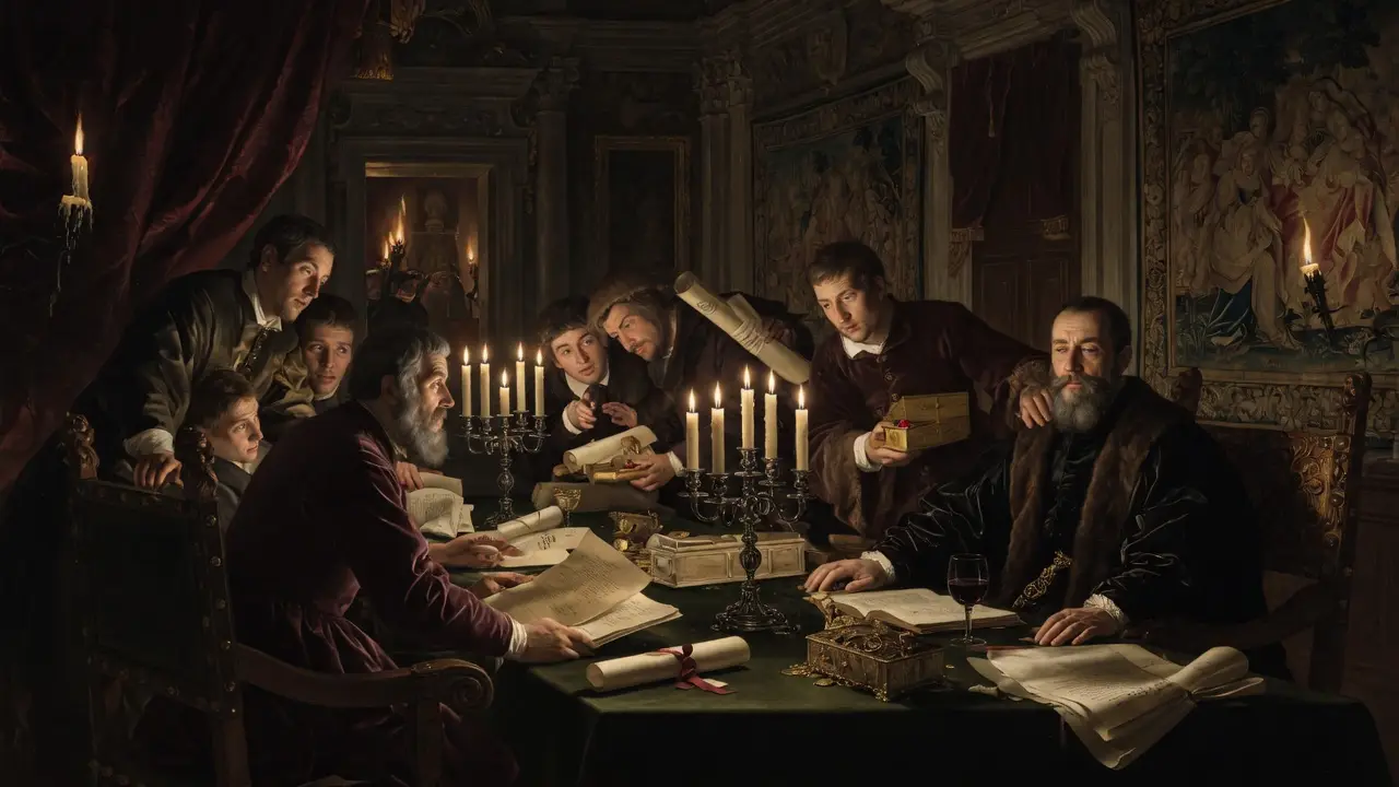 figures in Lavish Renaissance palace interior