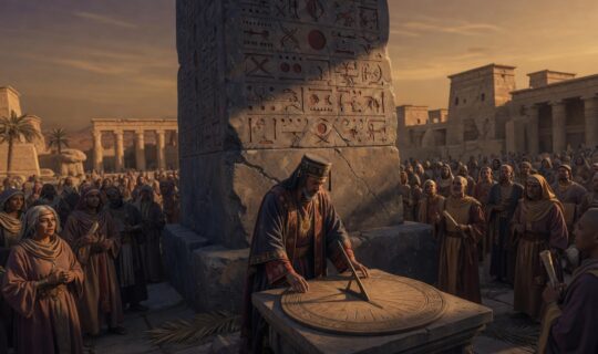 high priest adjust a ceremonial sundial