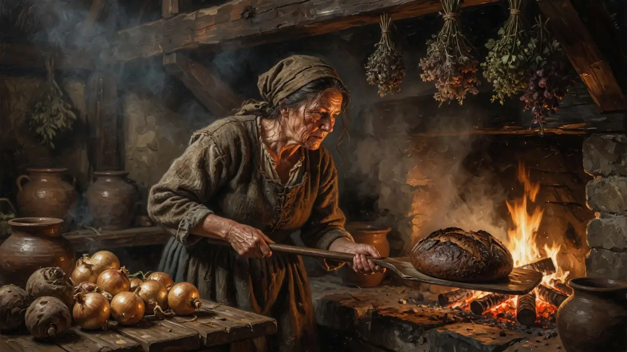 medieval peasant woman baking rye bread medieval peasant woman baking rye bread