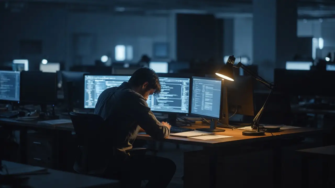 modern open plan office late at night modern open-plan office late at night