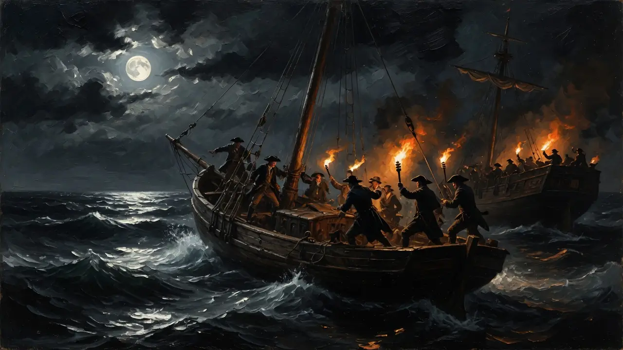 night attack on a small wooden sloop night attack on a small wooden sloop