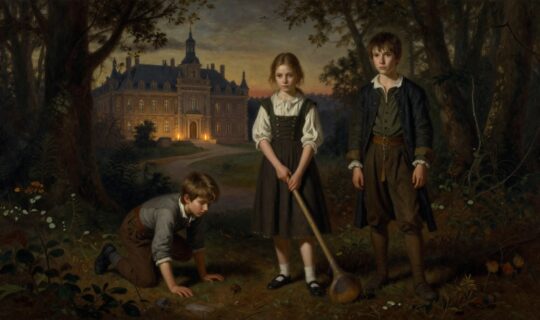 three wild children dark European forest