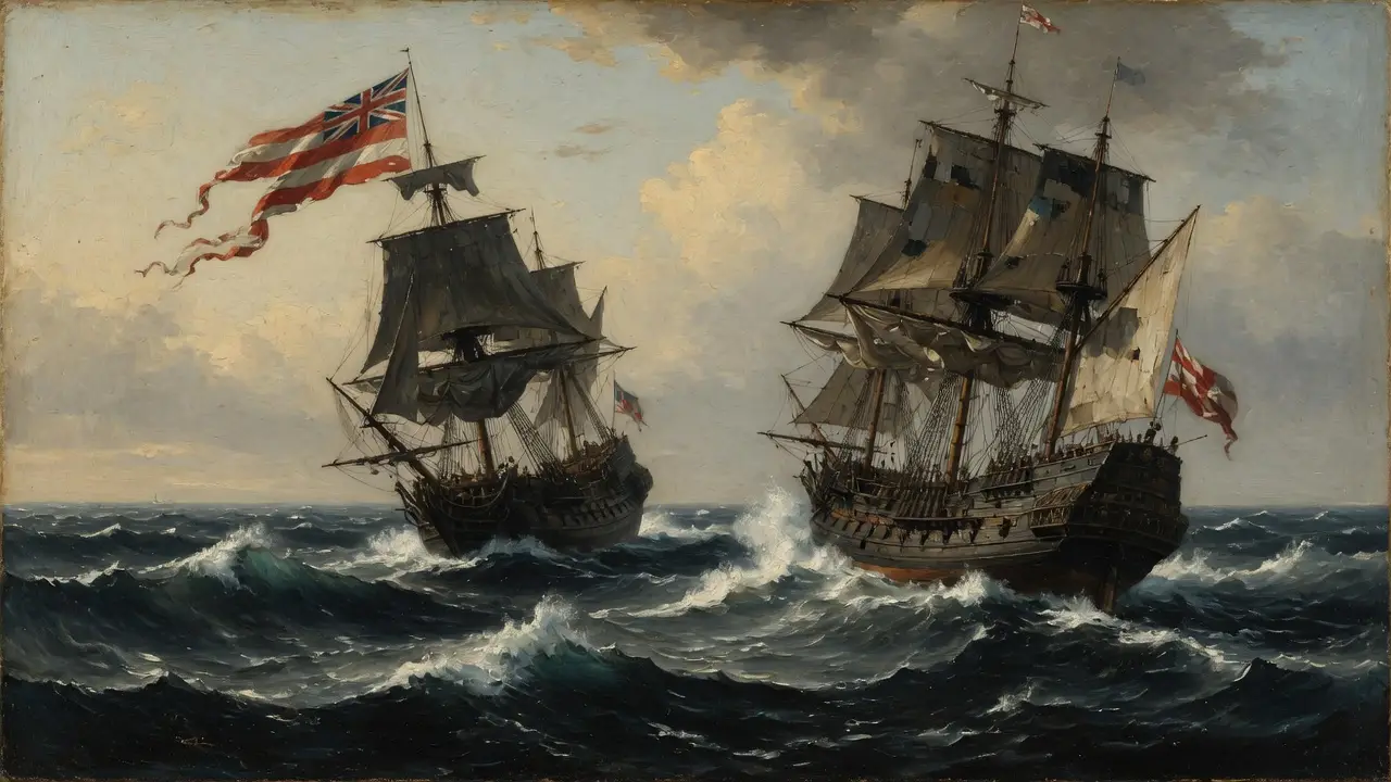 two large sailing vessels on Indian Ocean