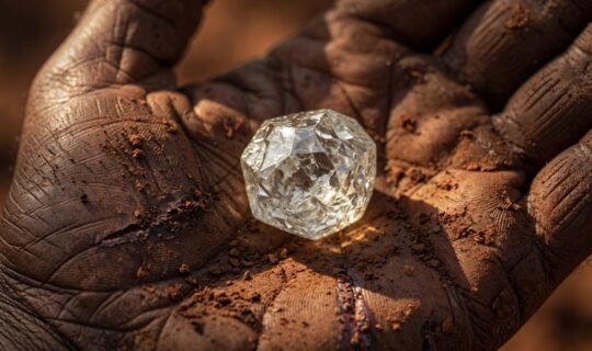 uncut diamond resting in human palm