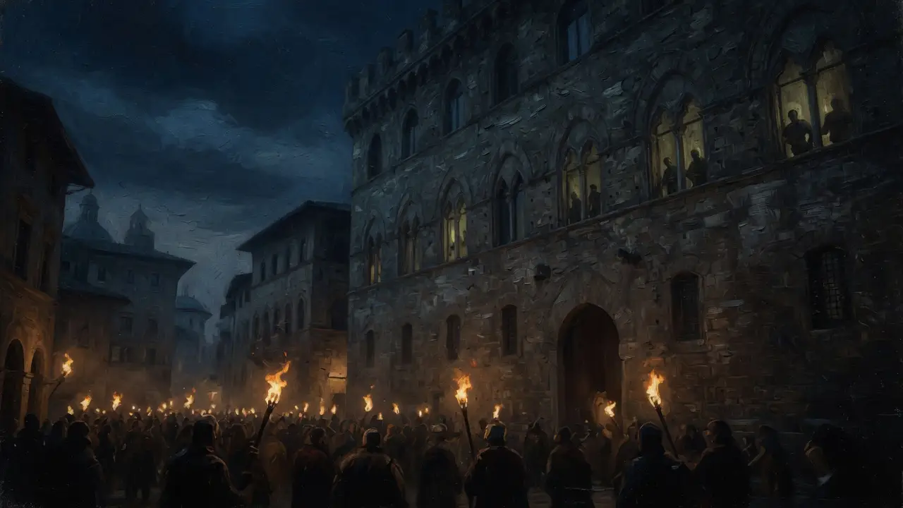 florence city square torches flickering florence city square torches flickering